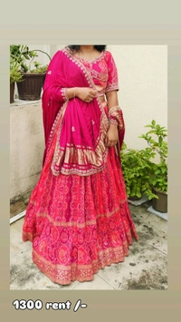Bhandhni Designer Lehnga With Lagdi Patta Work Duppta On Rent - Any Size Available