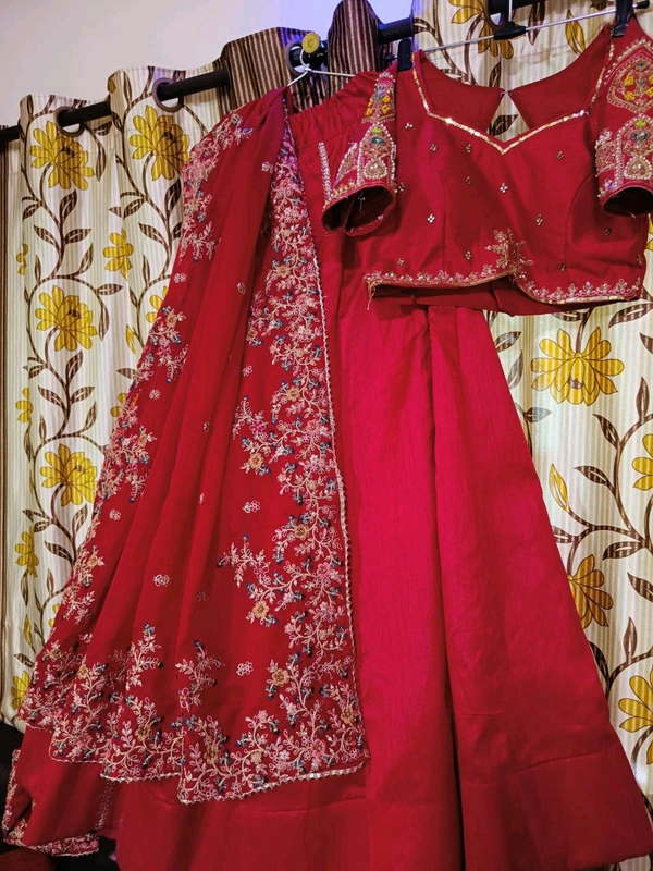 Rani Pink Lehenga With Designer Duppta On Rent  - Any Size Available