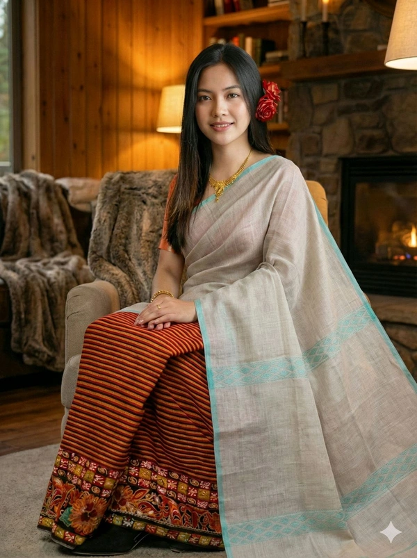 Reshmi Muga Light Blue Teal Border