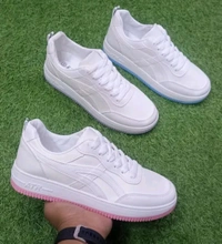 Asian White. Pink And Blue Sneakers For Men And Women  - White, Ind 6