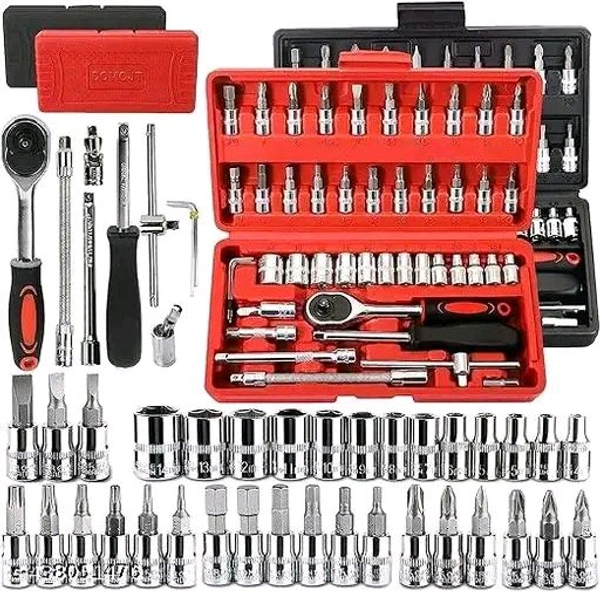 46 PCS Tool Kit  for Home Use Tools Kit Spanner Set Socket Set Wrench Set Tools Set Hand Tools Bike Tool Kit Set Socket Wrench Set Spanner Set All Size Tool Kit Gotis Panas Set - Name: 46 PCS Tool Kit  for Home Use Tools Kit Spanner Set Socket Set Wrench Set Tools Set Hand Tools Bike Tool Kit Set Socket Wrench Set Spanner Set All Size Tool Kit Gotis Panas Set - ★【DURABLE MATERIAL 】