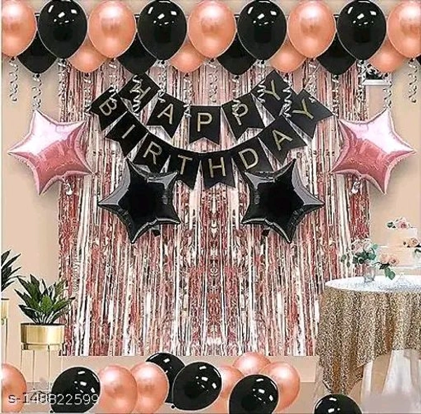 White PCENFAP028 Net Curtain With Led Light Happy Birthday Decoration Kit Combo (29pcs) With White Net Cloth (1pc) Led Light (1pc) Happy Birthday banner (1 set) Metallic Balloons & Ribbon for Boy  