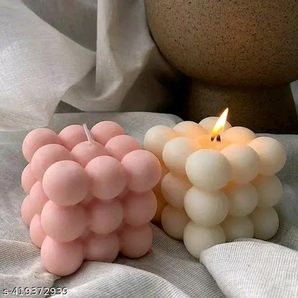 Pure PCENFAP030 Soy Wax Candles| Smokeless Candles| Scented Candles| 3X3 Bubble Candle|White & Pink Color| Set Of 2
 