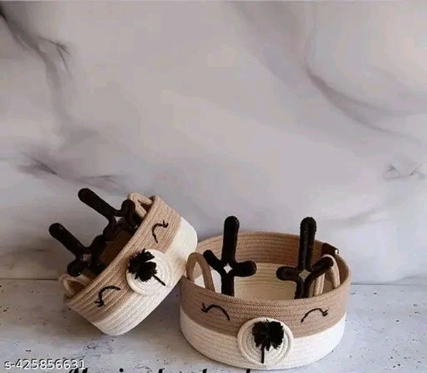  Tamanna PCENFAP033 Matka Cotton Basket for Storage, Kitchen, Baby Clothes (1 Piece, 20x25 cm) –Handcrafted Round Woven Big Size Cartoon Basket for Kids, Toys, Wardrobe, Hamper, Plants (Beige)