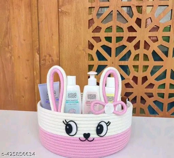  Tamanna PCENFAP033 Matka Cotton Basket for Storage, Kitchen, Baby Clothes (1 Piece, 20x25 cm) –Handcrafted Round Woven Big Size Cartoon Basket for Kids, Toys, Wardrobe, Hamper, Plants (Beige)