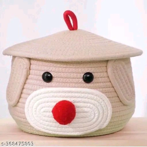  Tamanna PCENFAP033 Matka Cotton Basket for Storage, Kitchen, Baby Clothes (1 Piece, 20x25 cm) –Handcrafted Round Woven Big Size Cartoon Basket for Kids, Toys, Wardrobe, Hamper, Plants (Beige)