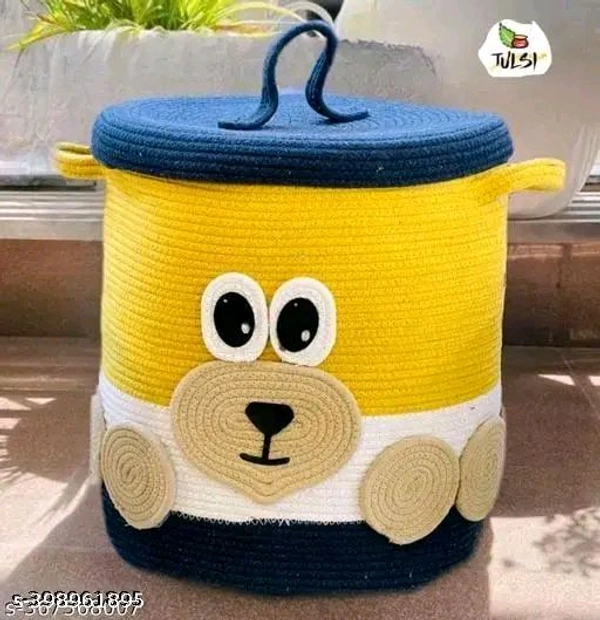  Tamanna PCENFAP033 Matka Cotton Basket for Storage, Kitchen, Baby Clothes (1 Piece, 20x25 cm) –Handcrafted Round Woven Big Size Cartoon Basket for Kids, Toys, Wardrobe, Hamper, Plants (Beige)