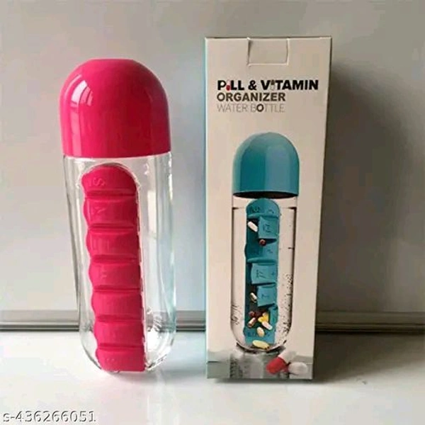 2 in 1 PCENFAP040 Portable Medicine Organizer Water Bottle Outdoor 7 Compartments Pill Box With Drinking  