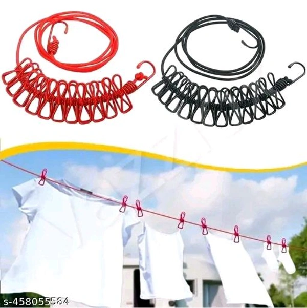 Read PCENFAP041 CART 2Pc Cloth Drying Rope with Hooks | Elastic Hanging Rope for Cloth Drying with 12 Clips | Cloth Rope for Drying Clothes for Travel Home Outdoor | Kapde Sukhane Ki Rassi | Pack of 2
 