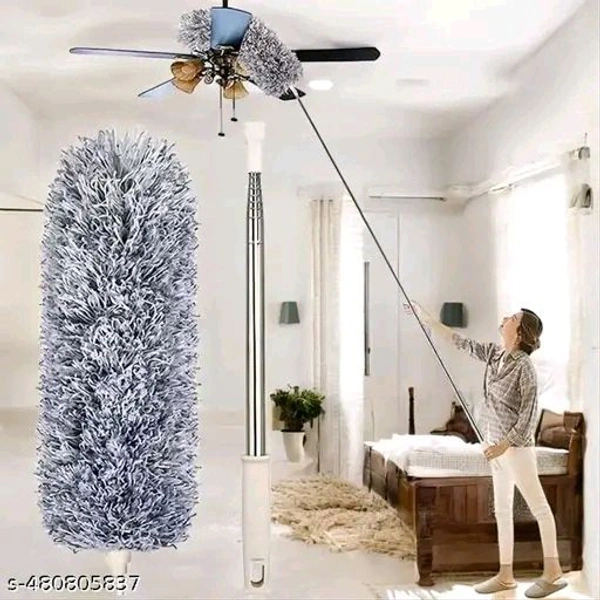 Microfiber PCENFAP052 Duster for Home Cleaning Metallic Grey Stainless Steel Telescopic Pole Extendable Duster for Home Cleaning Kitchen Accessories  