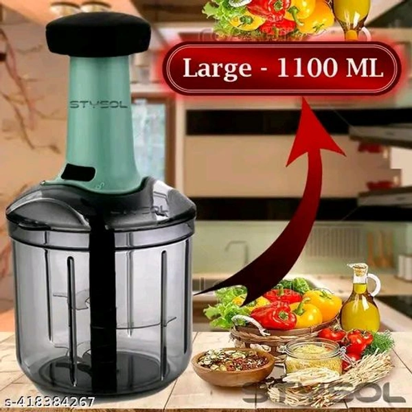 1100 ML PCENFAP051 Extra Large Quick & Powerful Hand Held Food Push Chopper to Chop & Cut Fruits, Vegetables, Herbs, Onions for Salsa, Salad, Pesto,  