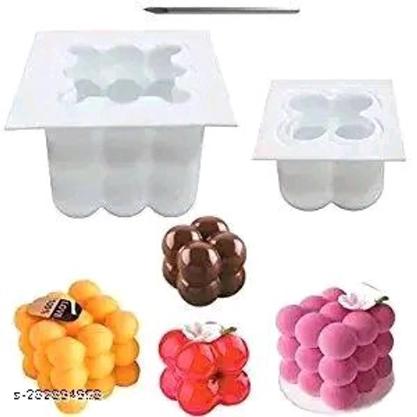 Moldberry ENFPC85002 Cavity 3D Bubble Cube Shape Candle Mould for Candle Making, Home Decor, Aromatherapy 3D Silicone Moulds for Candles  