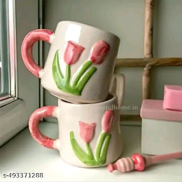 Handmade PCENFAP055 Ceramic Tulip Mug | Aesthetic Floral Coffee Mug | 3D Tulip Flower Tea Cup | Cute Pottery Coffee Cup | Unique Gift for Women,  