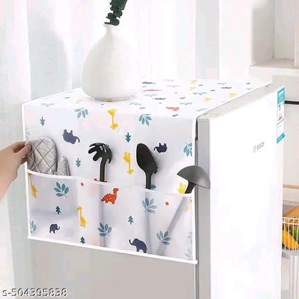 1Pc PCENFAP064 Fridge Cover for Top with 6 Utility Pockets Cartoon Prints Waterproof Single Door (130 x 54 cm)
 