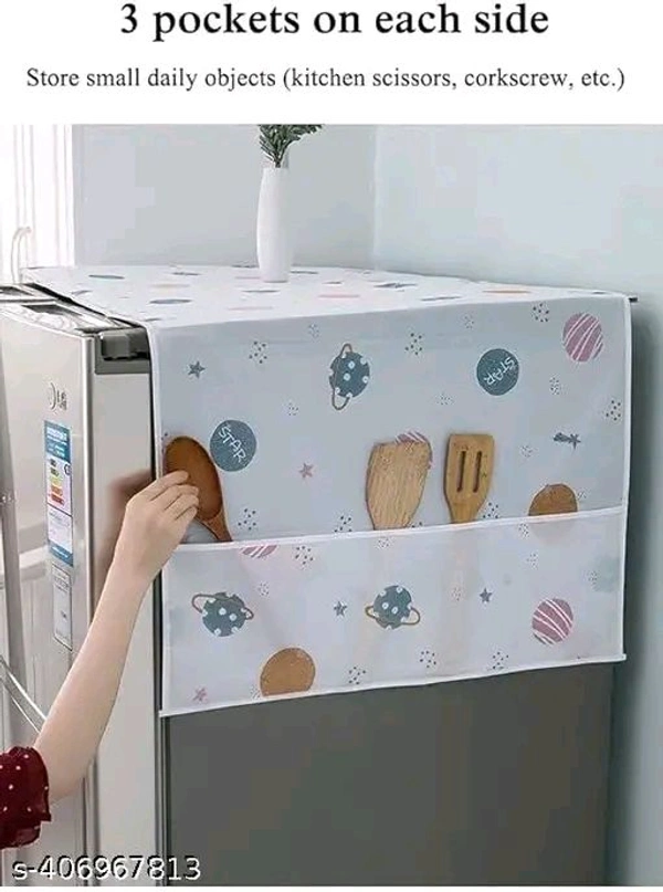 1Pc PCENFAP064 Fridge Cover for Top with 6 Utility Pockets Cartoon Prints Waterproof Single Door (130 x 54 cm)
 