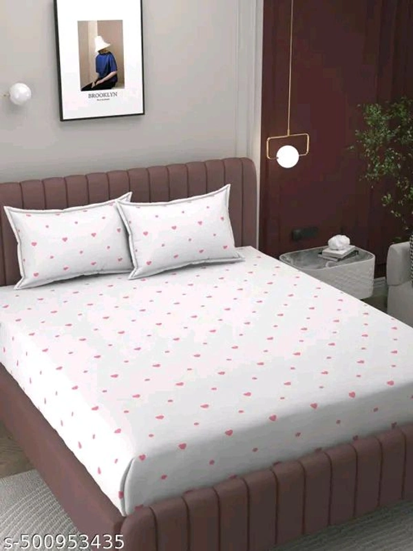 220 PCENFAP067 TC Cotton Feel Glace Cotton Printed Elastic Fitted King Size Double Bed Bedsheet with 2 Pillow Covers
 