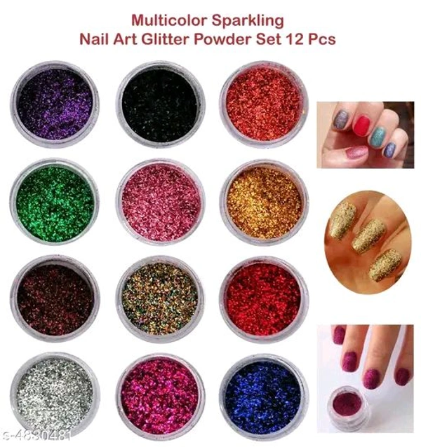Beautiful PCENFAP076 Sparkles Nail Art Glitter Powder 12 Pcs (Multicolor)  
 : India