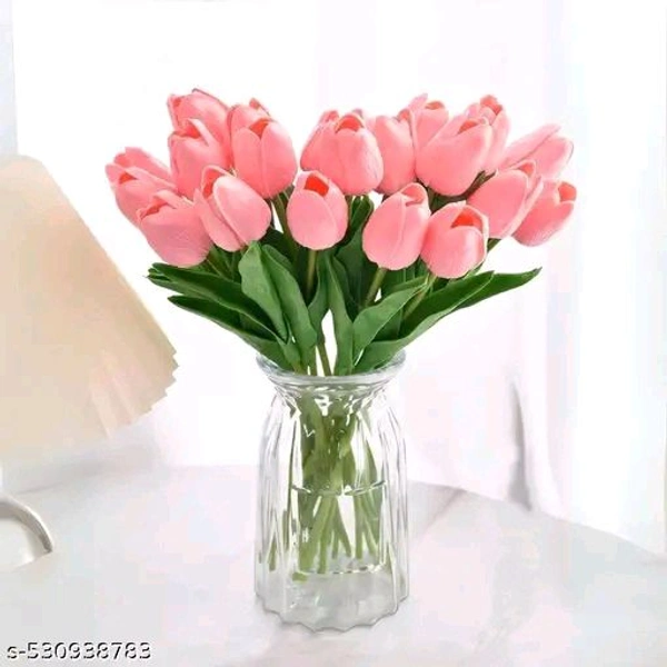 Purple PCENFAP090 Leaf 5PCs Artificial Flower White Tulip Flowers Sticks For Gifting Decorative Items Home Decor,Office, Bedroom, Balcony,Living Room Corner Table Top Bedroom Wedding Party Festive  