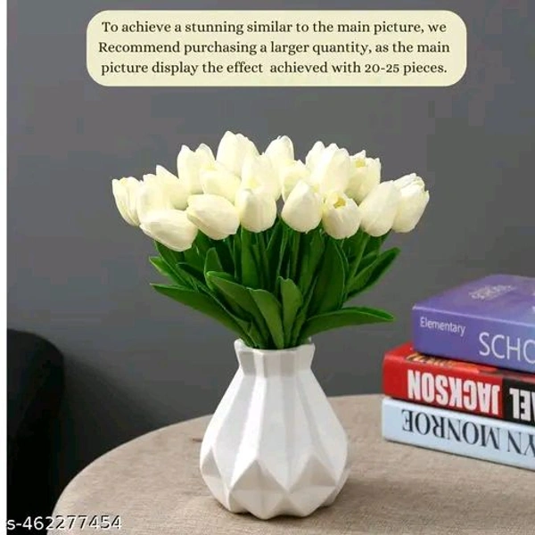 Purple PCENFAP090 Leaf 5PCs Artificial Flower White Tulip Flowers Sticks For Gifting Decorative Items Home Decor,Office, Bedroom, Balcony,Living Room Corner Table Top Bedroom Wedding Party Festive  