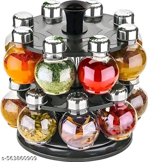 Plastic PCENFAP097 Big Revolving Spice Rack 16 In 1 Masala Rack Set Condiment Set Spice Container Tabletop Jar Bottle Spice Rack Unbreakable Kitchen Shelves (Black)
 