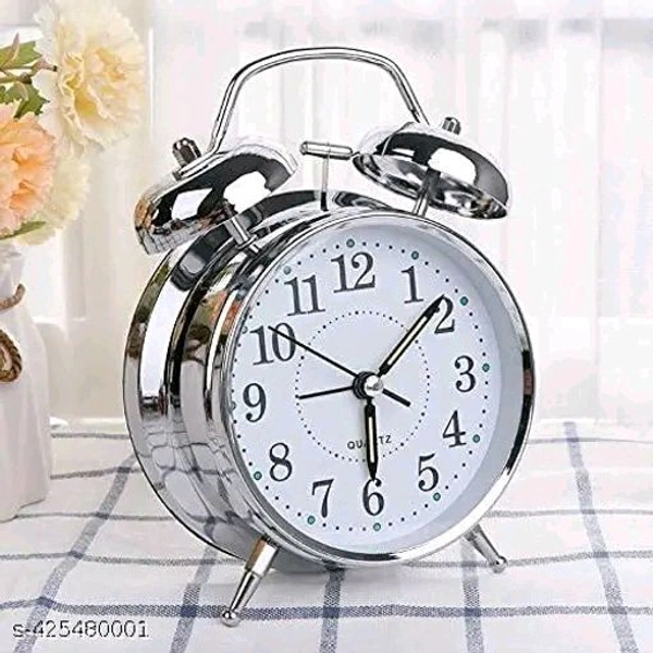 ARLETTE Twin Bell Silver Clock Table Alarm Clock with Night LED Light Display Alarm Clock for Bedroom Heavy Sleepers Kids and Students Alarm Clock Non-