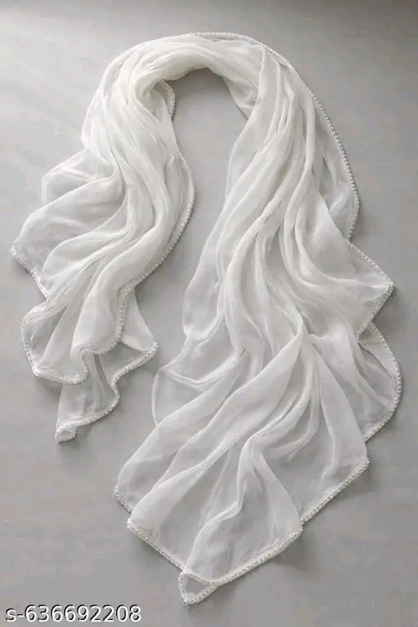 Eenfnety ™ Plain  White laced dupatta 
 
