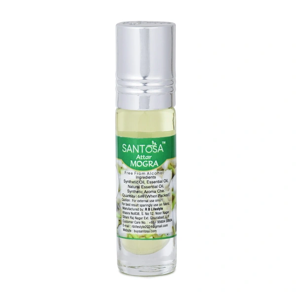 Santosa Mogra (Arabian Jasmine) Attar � Long-Lasting Ittar for Men & Women | Perfect for Gym & Everyday Use (6ml (Pack of 1))