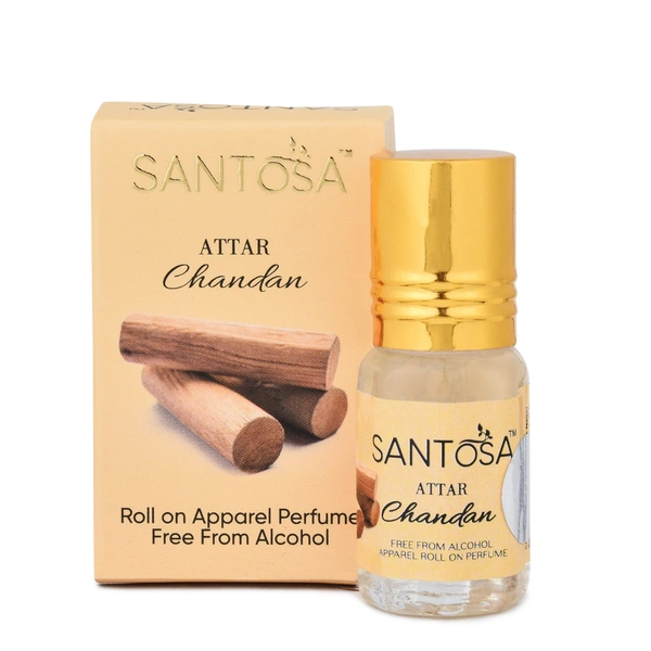 Santosa Chandan Attar |Free From Alcohol Apparel Rool on Perfume 3ml | Fragrance, Temple-Ready Roll-On for Khatu Shyam Blessings & Pooja Rituals Pack of 1