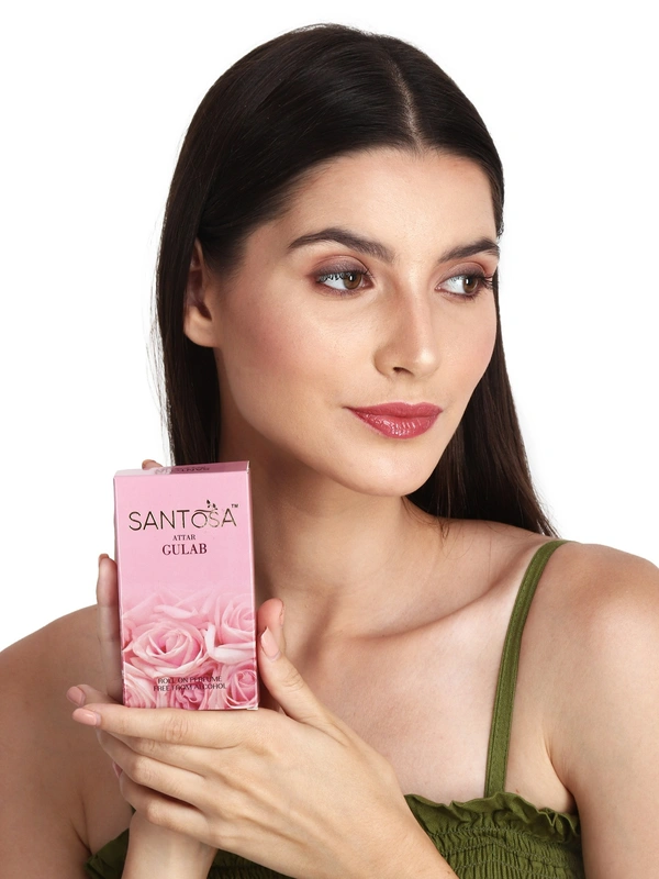 Santosa Gulab Attar Original 6ml Roll-On - Alcohol-Free, Oil-Based Rose Itra/Ittar/Attar for Men & Women, Long-Lasting Floral Scent for Pooja, Puja, & Everyday Use