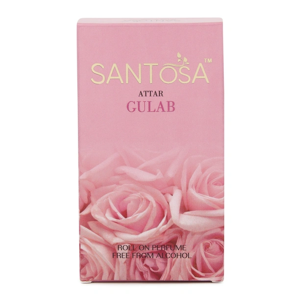 Santosa Gulab Attar Original 6ml Roll-On - Alcohol-Free, Oil-Based Rose Itra/Ittar/Attar for Men & Women, Long-Lasting Floral Scent for Pooja, Puja, & Everyday Use