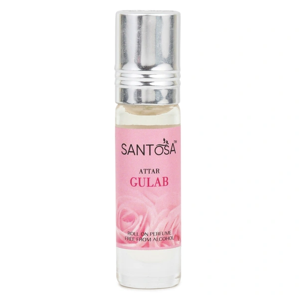 Santosa Gulab Attar Original 6ml Roll-On - Alcohol-Free, Oil-Based Rose Itra/Ittar/Attar for Men & Women, Long-Lasting Floral Scent for Pooja, Puja, & Everyday Use