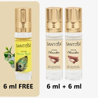 Santosa Sandalwood (Chandan) Attar & Shyam Masti Attar Combo 18ml (6ml x 2 + 1 Free) - Pure Chandan & Jasmine Itra, Best Perfume for Women & Men, Alcohol-Free, Long-Lasting Ittars