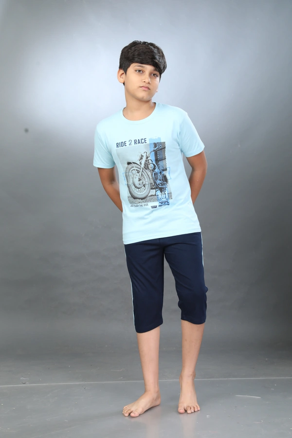 Vee MAX Vee Max Boys Printed Collar Night Suit - 13-14 Yrs