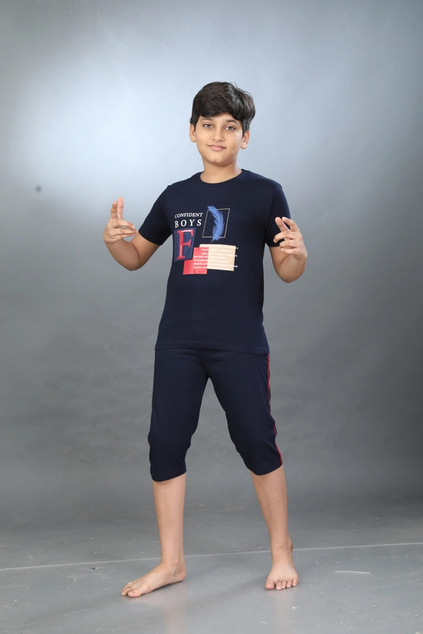 Vee MAX Vee Max Boys Printed Collar Night Suit - 12-13 Yrs