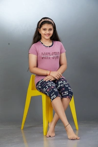 Vee MAX Vee Max Girls Printed Collar Night Suit - Grey, 11-12 Yrs