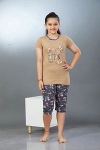 Vee MAX Vee Max Girls Printed Collar Night Suit - Grey, 12-13 Yrs