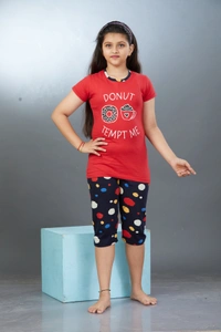 Vee MAX Vee Max Girls Printed Collar Night Suit - Grey, 13-14 Yrs