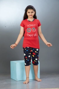 Vee MAX Vee Max Girls Printed Collar Night Suit - Grey, 13-14 Yrs