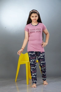 Vee MAX Vee Max Girls Printed Collar Night Suit - Grey, 7-8 Yrs