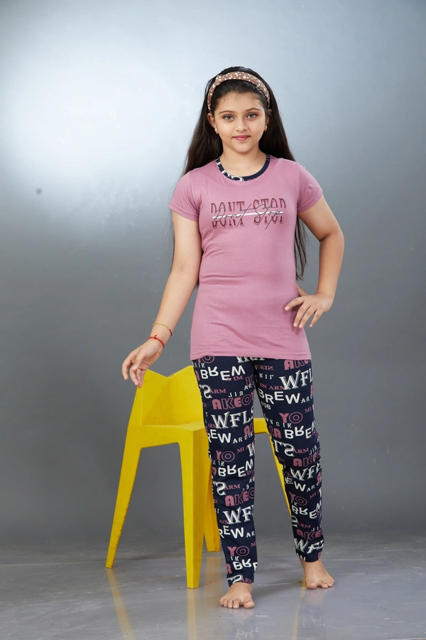Vee MAX Vee Max Girls Printed Collar Night Suit - Grey, 7-8 Yrs