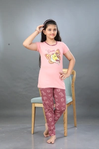Vee MAX Vee Max Girls Printed Collar Night Suit - Pink, 2-3 Yrs
