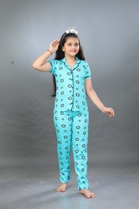 Vee MAX Vee Max Girls Printed Collar Night Suit - Green, 7-8 Yrs