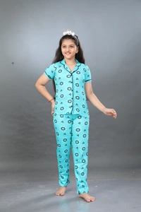 Vee MAX Vee Max Girls Printed Collar Night Suit - Green, 7-8 Yrs