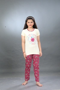 Vee MAX Vee Max Girls Printed Collar Night Suit - Grey, 11-12 Yrs
