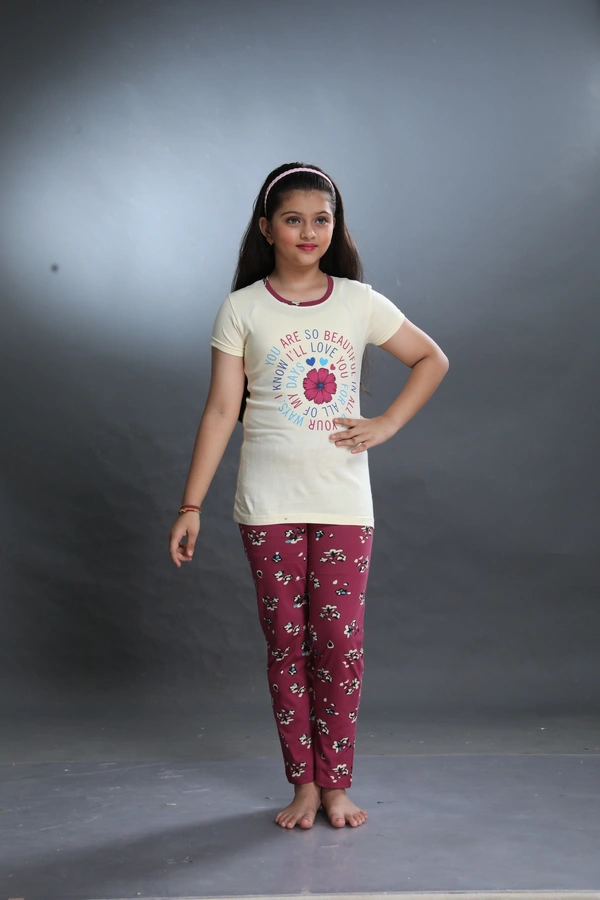 Vee MAX Vee Max Girls Printed Collar Night Suit - Grey, 11-12 Yrs