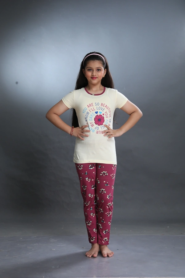 Vee MAX Vee Max Girls Printed Collar Night Suit - Grey, 11-12 Yrs