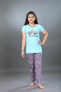 Vee MAX Vee Max Girls Printed Collar Night Suit - Blue, 2-3 Yrs