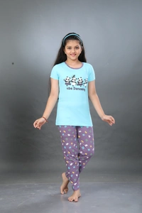 Vee MAX Vee Max Girls Printed Collar Night Suit - Blue, 2-3 Yrs