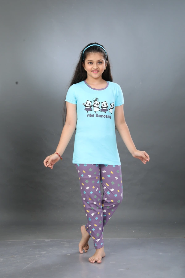 Vee MAX Vee Max Girls Printed Collar Night Suit - Blue, 2-3 Yrs