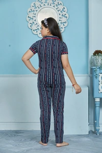 Vee MAX Vee Max Girls Printed Collar Night Suit - Navy Blue, 7-8 Yrs